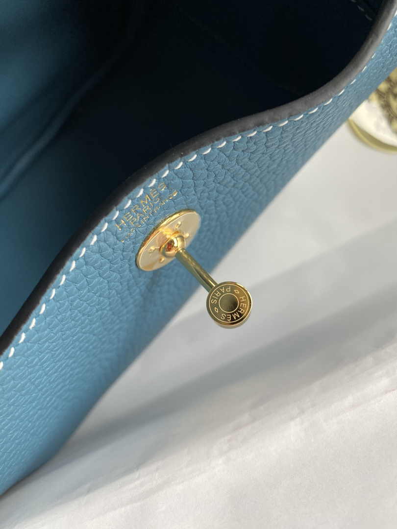 Hermes Lindy Mini Bag Blue Togo Leather Gold Hardware H8614