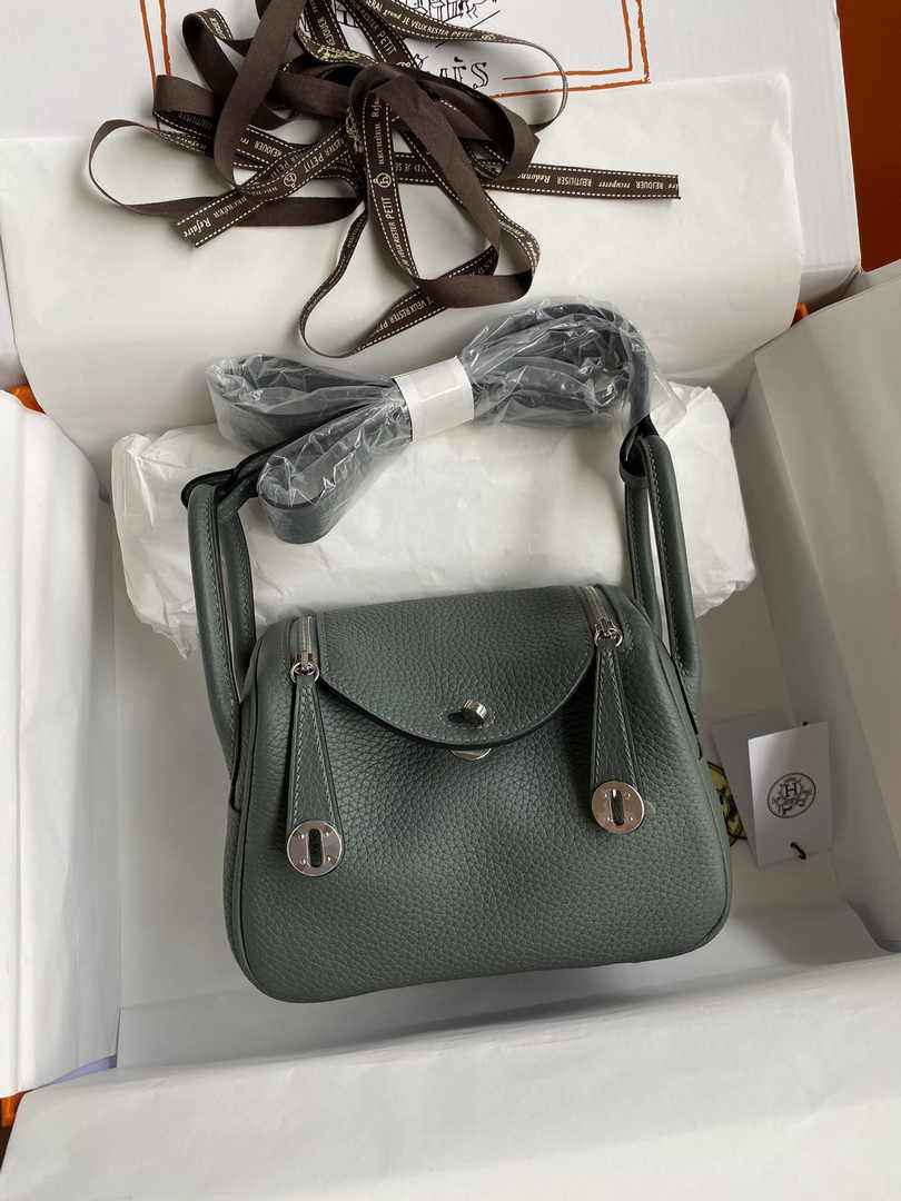 Hermes Lindy Mini Bag Dark Green Togo Leather Silver Hardware H8617
