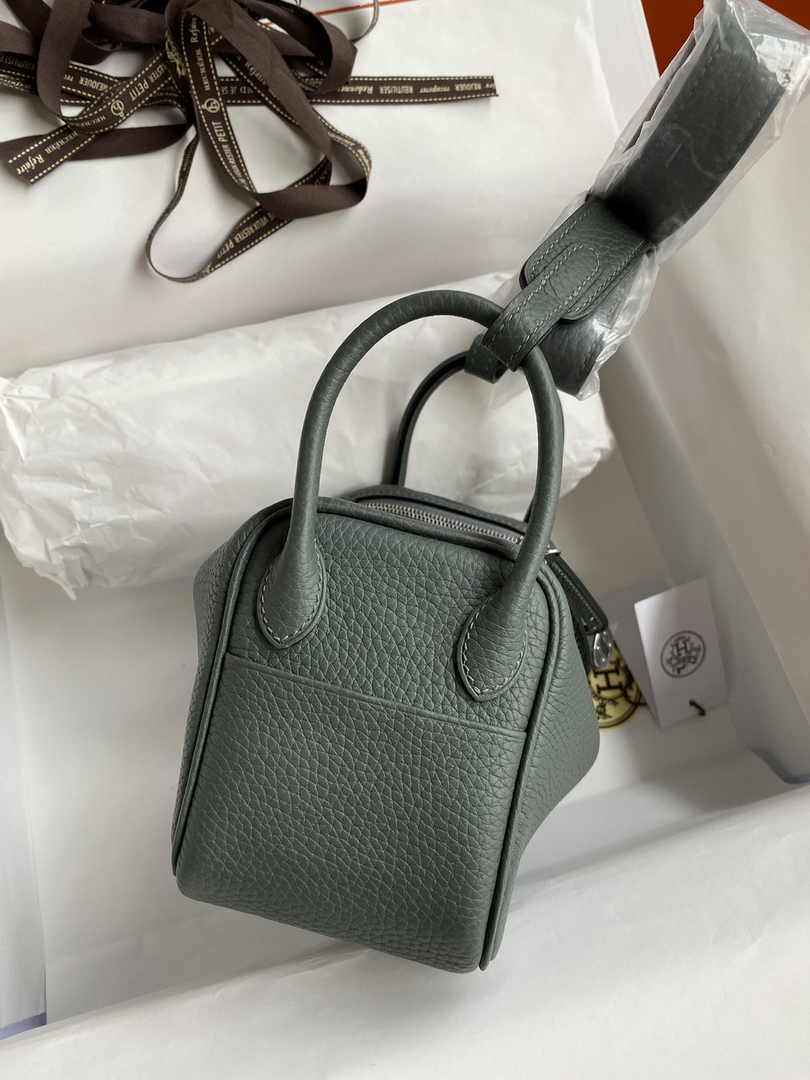 Hermes Lindy Mini Bag Dark Green Togo Leather Silver Hardware H8617