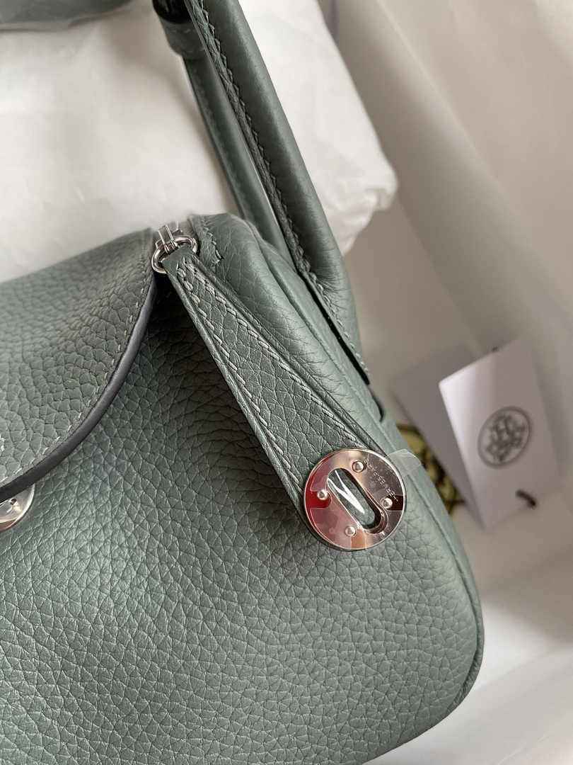 Hermes Lindy Mini Bag Dark Green Togo Leather Silver Hardware H8617
