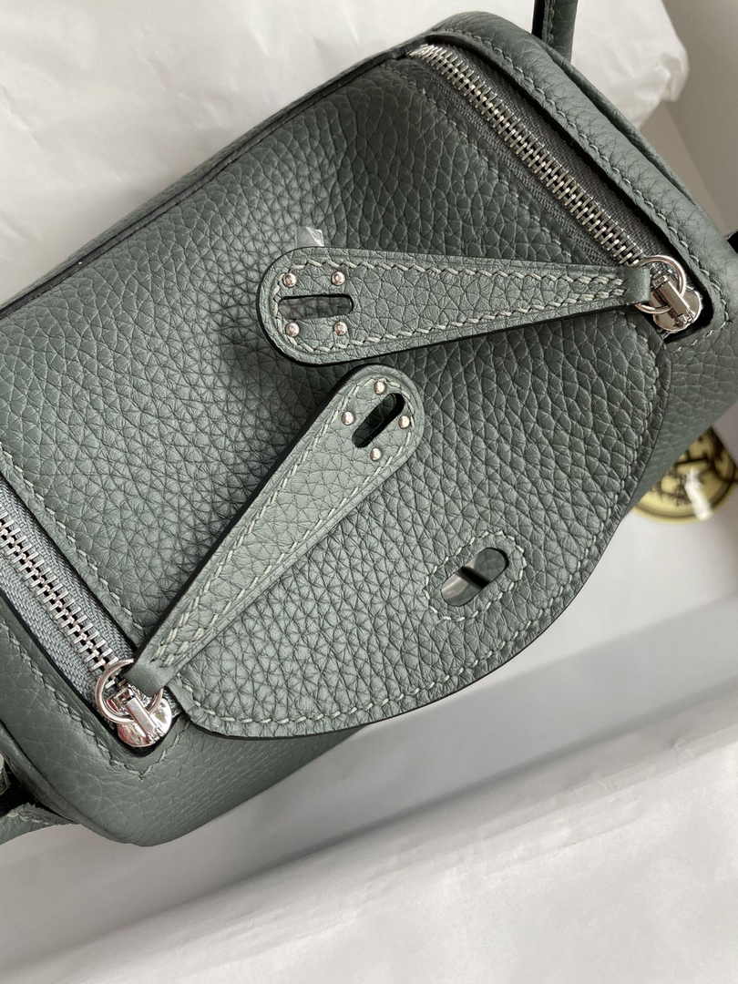 Hermes Lindy Mini Bag Dark Green Togo Leather Silver Hardware H8617