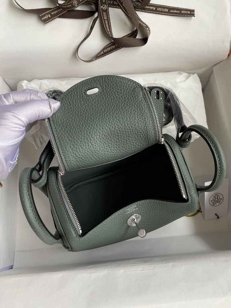 Hermes Lindy Mini Bag Dark Green Togo Leather Silver Hardware H8617