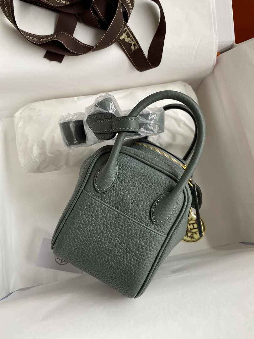 Hermes Lindy Mini Bag Dark Green Togo Leather Gold Hardware H8616