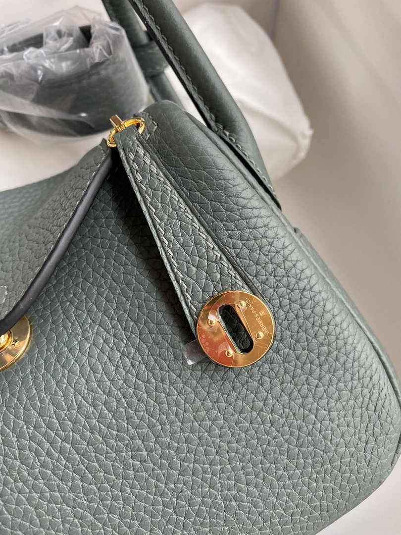 Hermes Lindy Mini Bag Dark Green Togo Leather Gold Hardware H8616