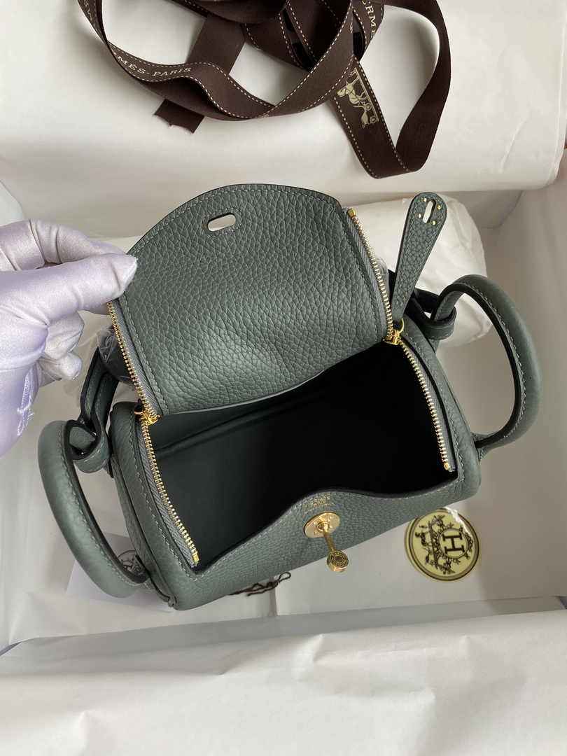 Hermes Lindy Mini Bag Dark Green Togo Leather Gold Hardware H8616