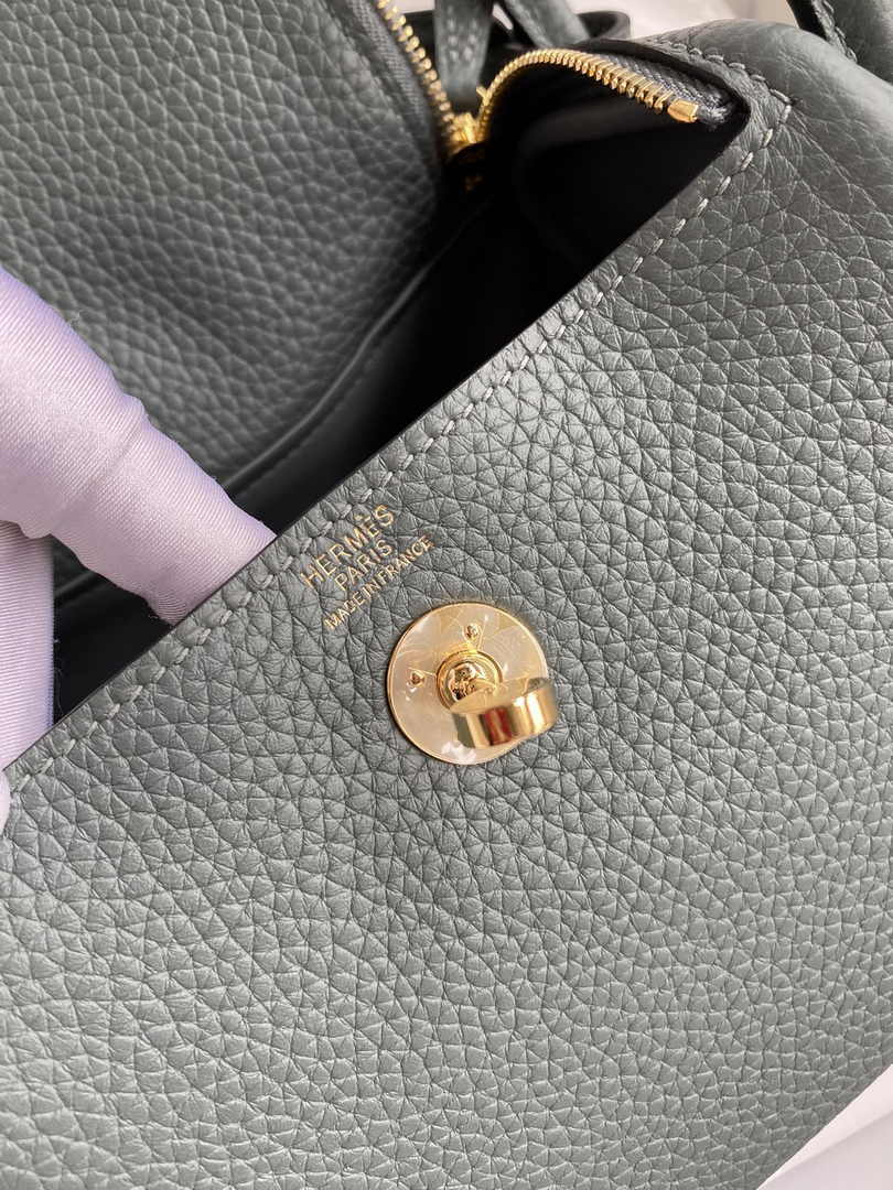 Hermes Lindy Mini Bag Dark Green Togo Leather Gold Hardware H8616