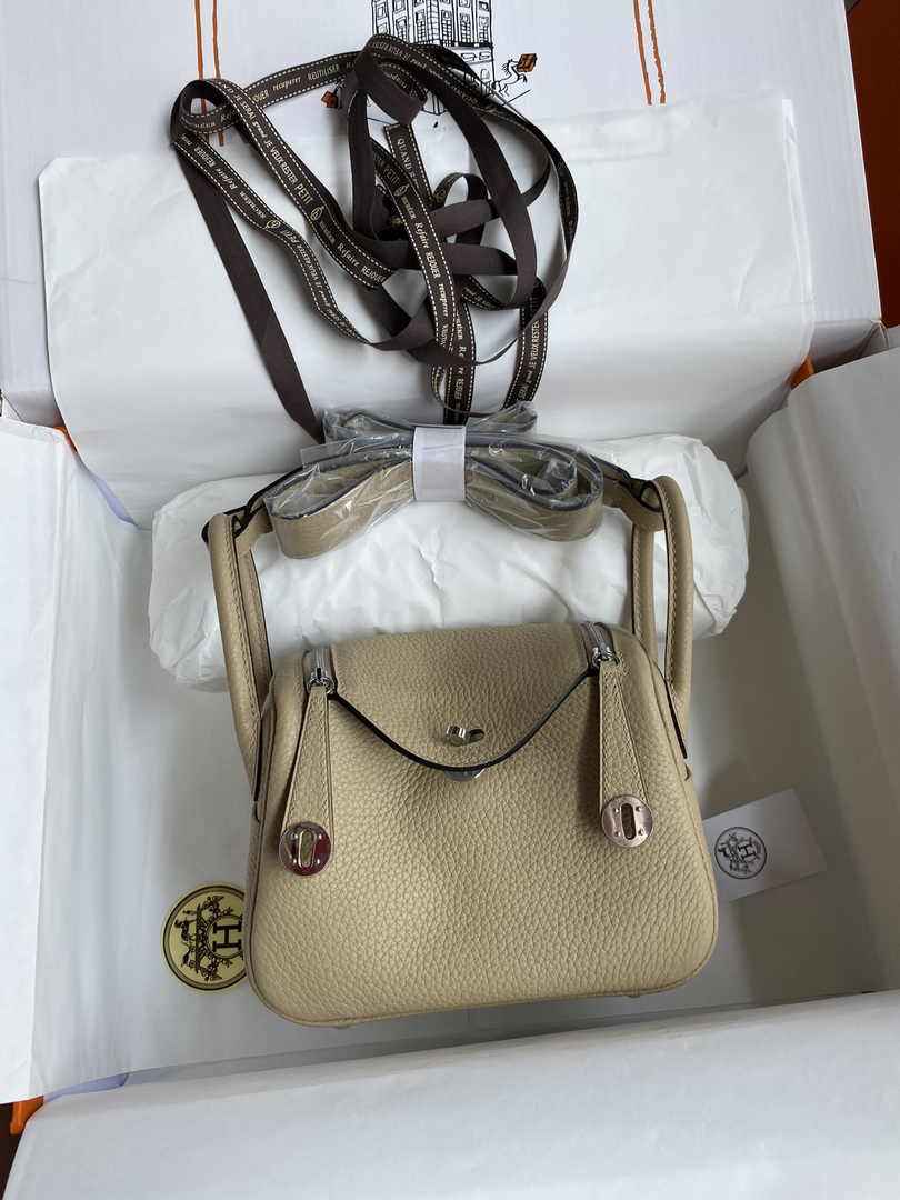 Hermes Lindy Mini Bag Apricot Togo Leather Silver Hardware H8619