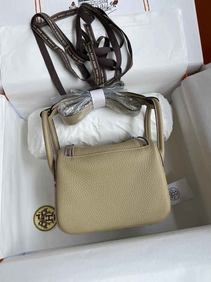 Hermes Lindy Mini Bag Apricot Togo Leather Silver Hardware H8619