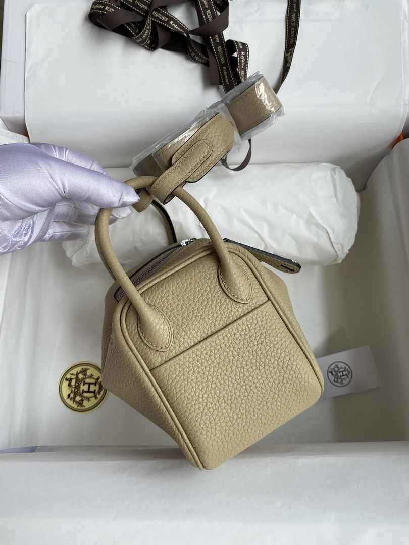 Hermes Lindy Mini Bag Apricot Togo Leather Silver Hardware H8619