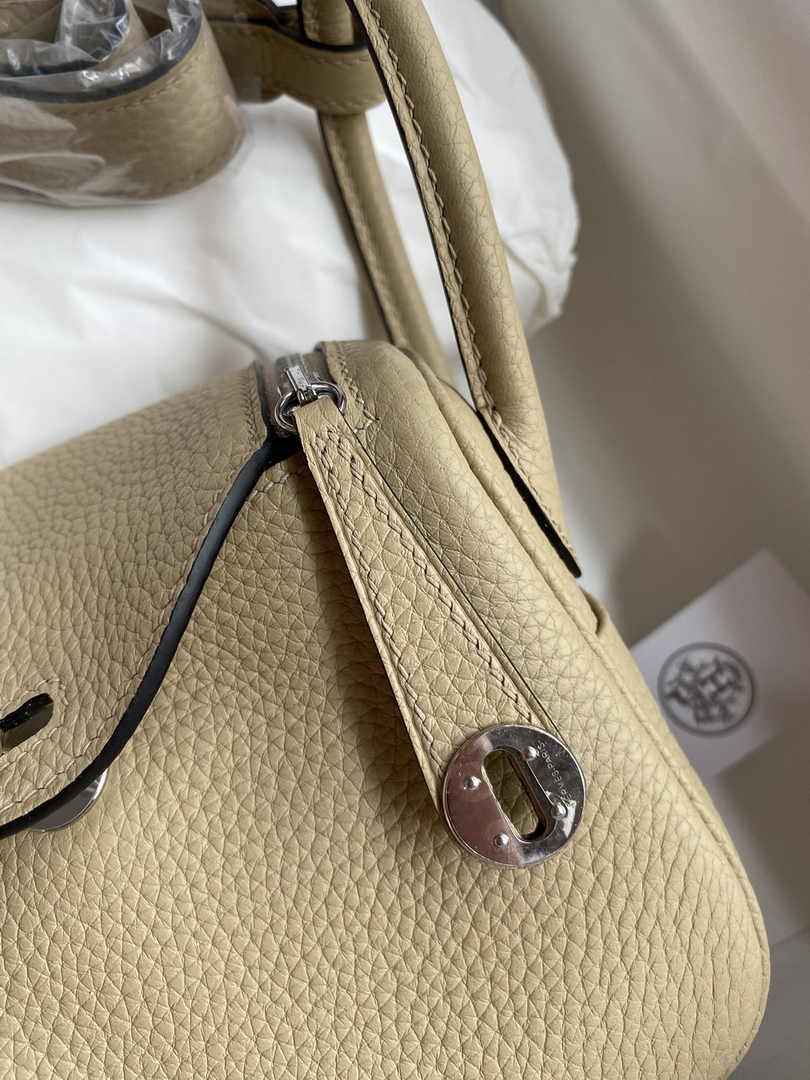 Hermes Lindy Mini Bag Apricot Togo Leather Silver Hardware H8619
