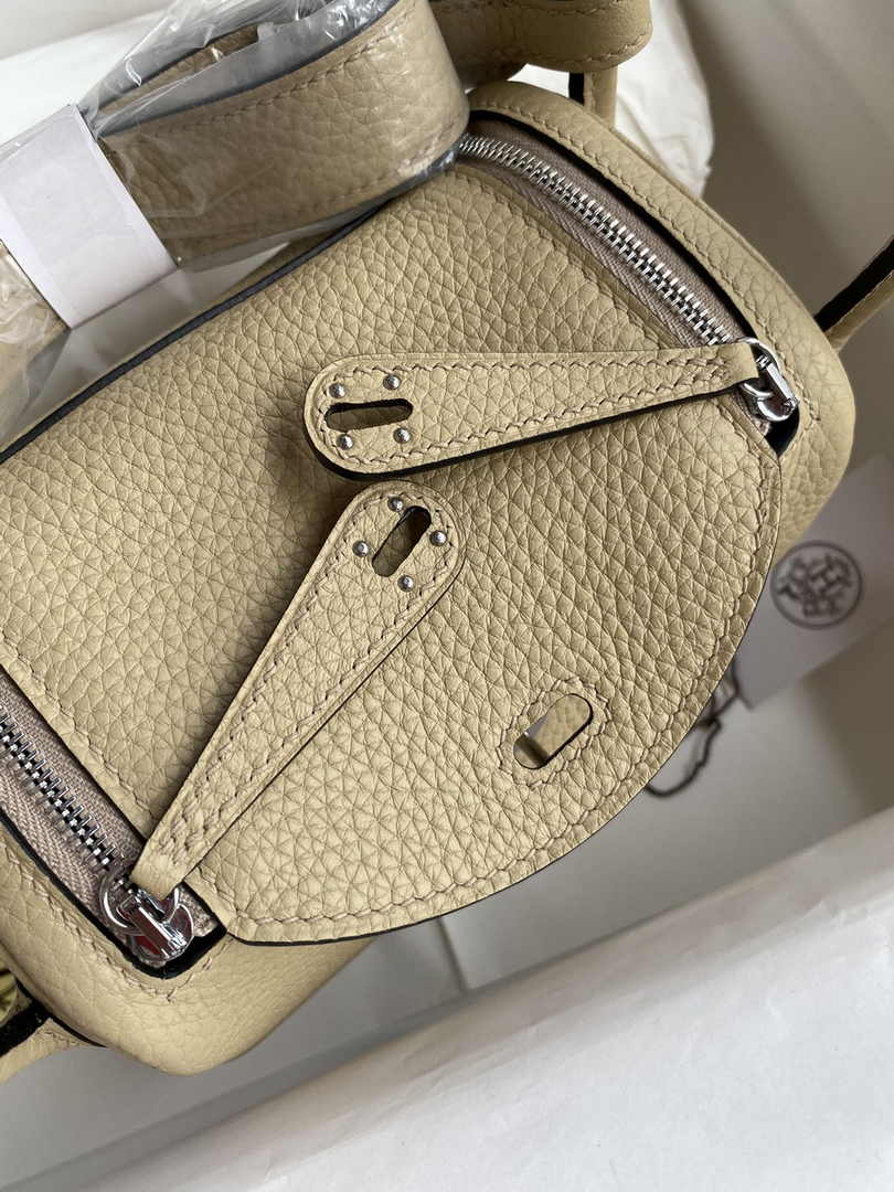 Hermes Lindy Mini Bag Apricot Togo Leather Silver Hardware H8619