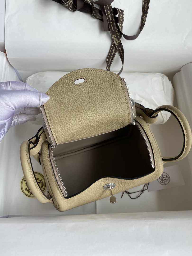 Hermes Lindy Mini Bag Apricot Togo Leather Silver Hardware H8619