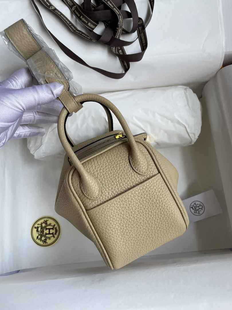Hermes Lindy Mini Bag Apricot Togo Leather Gold Hardware H8618
