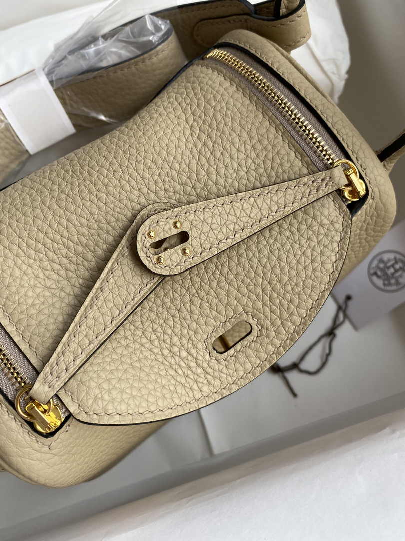 Hermes Lindy Mini Bag Apricot Togo Leather Gold Hardware H8618
