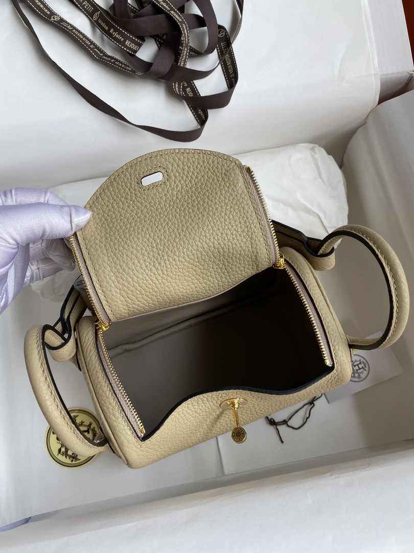 Hermes Lindy Mini Bag Apricot Togo Leather Gold Hardware H8618