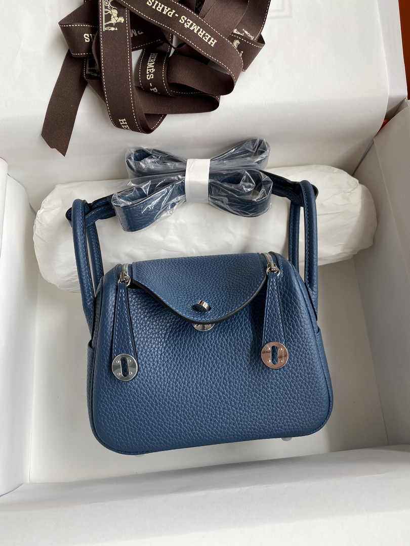 Hermes Lindy Mini Bag Blue Togo Leather Silver Hardware H8621