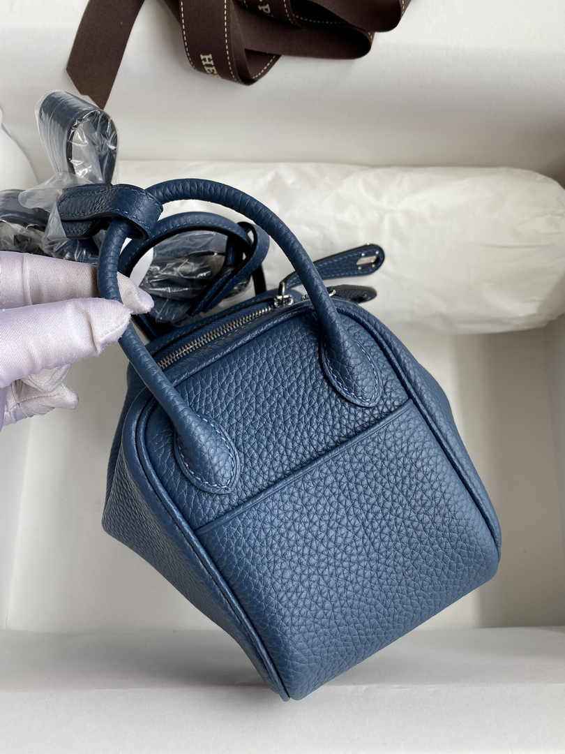 Hermes Lindy Mini Bag Blue Togo Leather Silver Hardware H8621