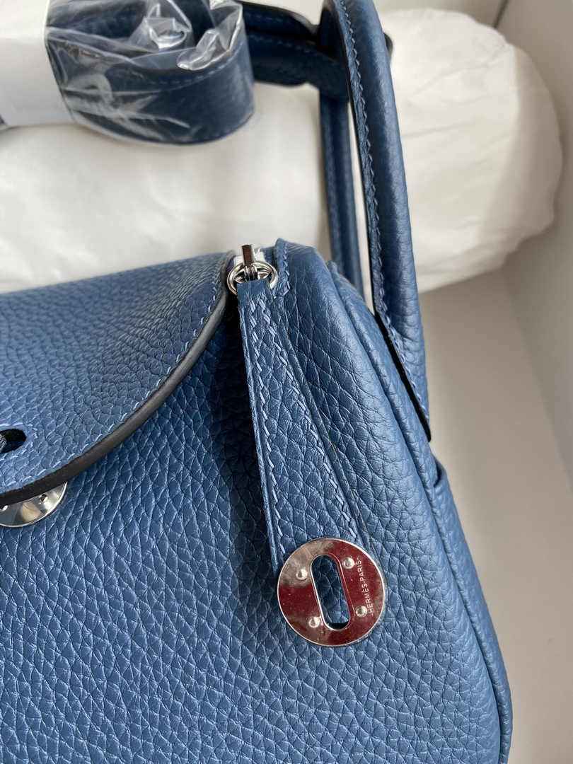 Hermes Lindy Mini Bag Blue Togo Leather Silver Hardware H8621