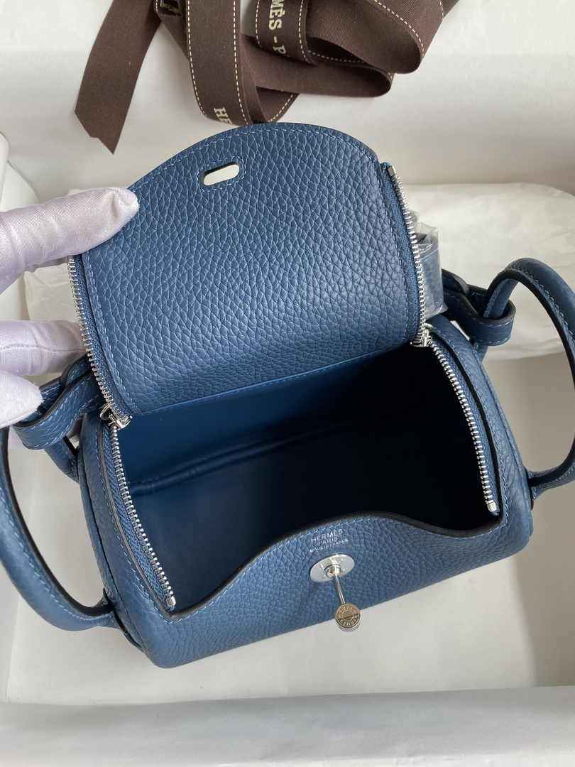 Hermes Lindy Mini Bag Blue Togo Leather Silver Hardware H8621