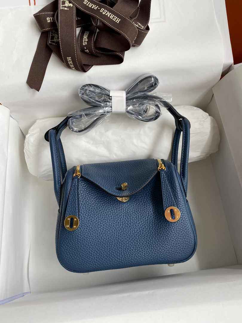 Hermes Lindy Mini Bag Blue Togo Leather Gold Hardware H8620