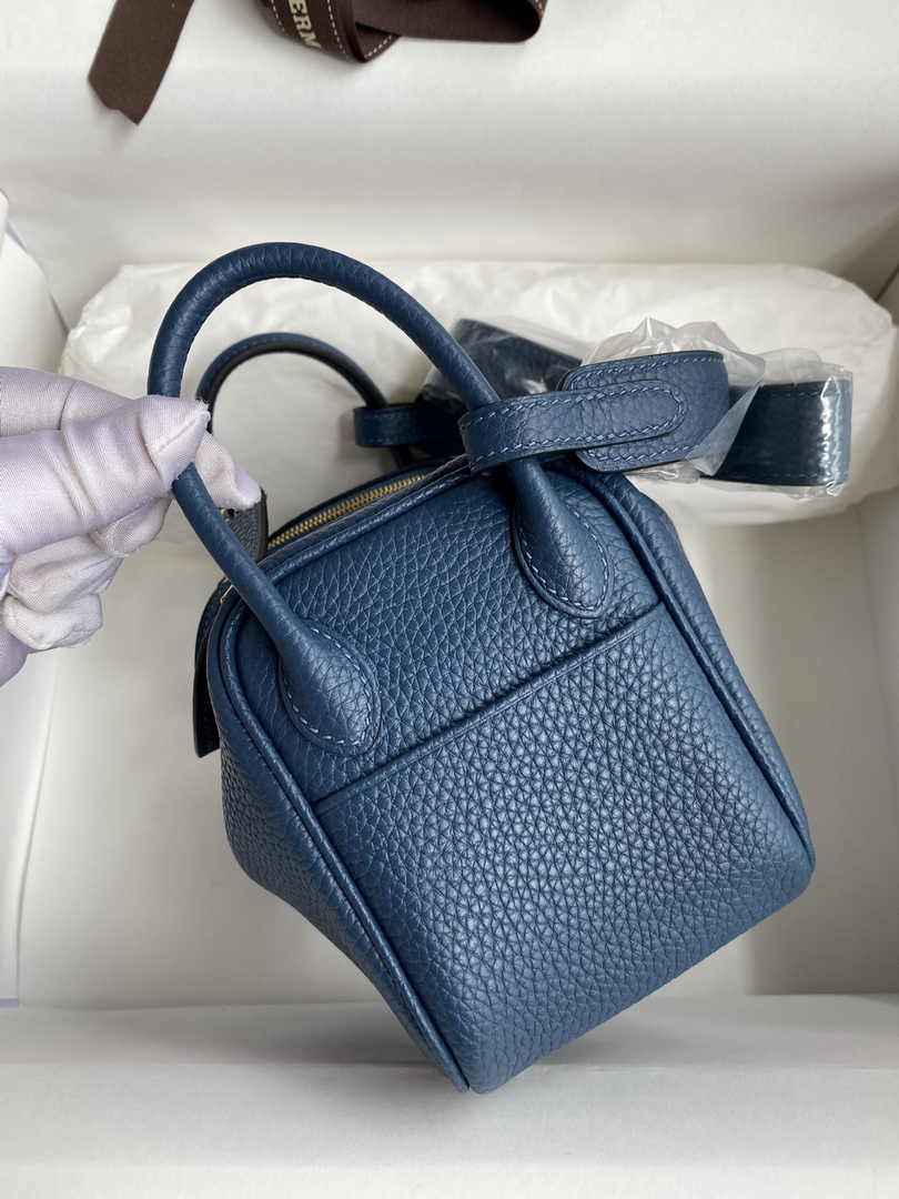 Hermes Lindy Mini Bag Blue Togo Leather Gold Hardware H8620