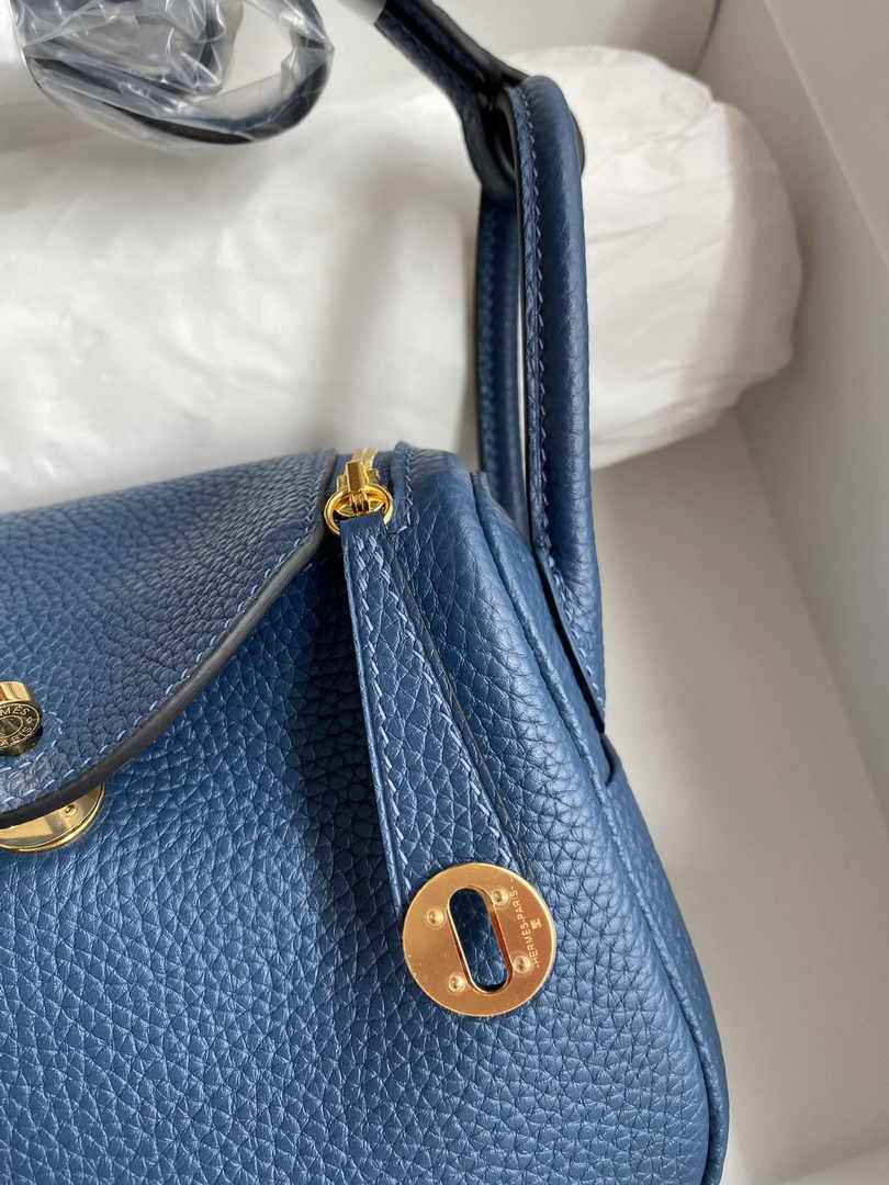 Hermes Lindy Mini Bag Blue Togo Leather Gold Hardware H8620