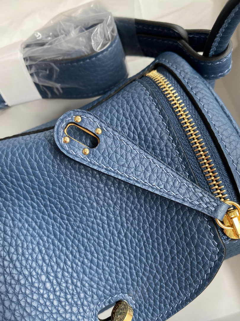 Hermes Lindy Mini Bag Blue Togo Leather Gold Hardware H8620