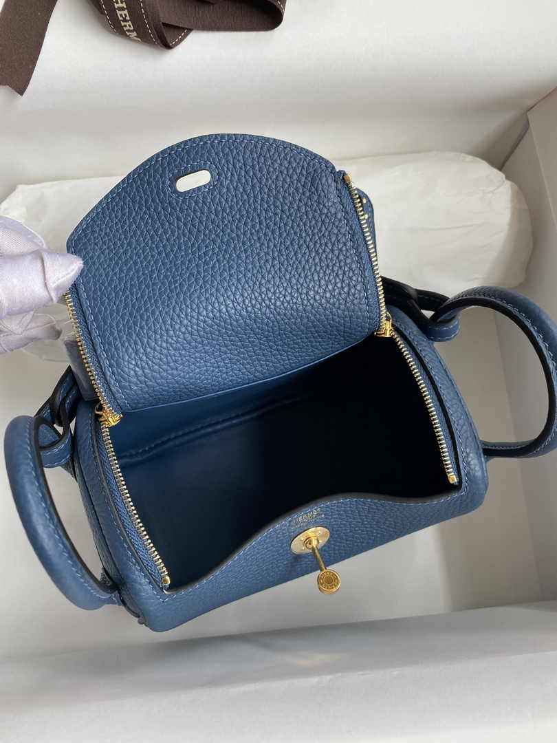 Hermes Lindy Mini Bag Blue Togo Leather Gold Hardware H8620