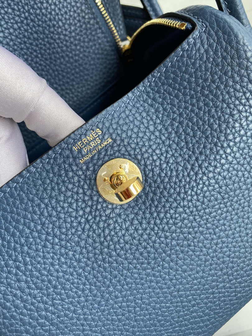 Hermes Lindy Mini Bag Blue Togo Leather Gold Hardware H8620