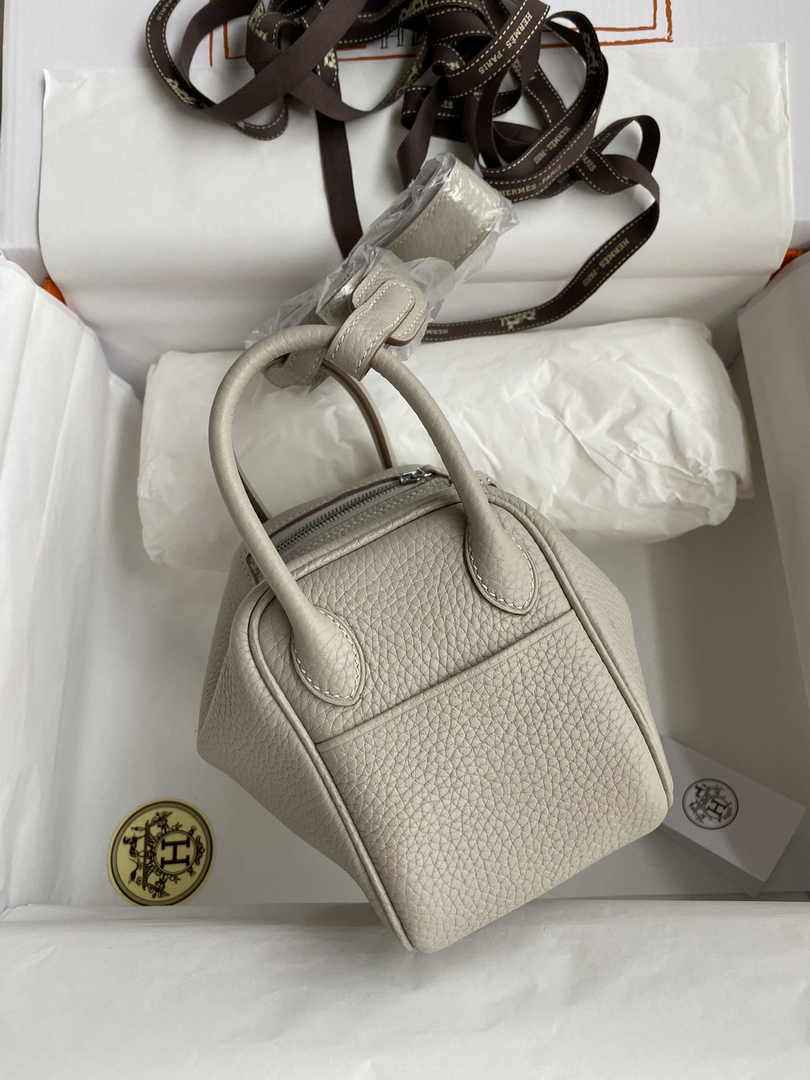 Hermes Lindy Mini Bag Light Gray Togo Leather Silver Hardware H8625