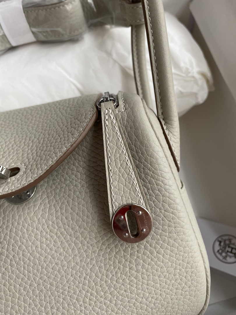 Hermes Lindy Mini Bag Light Gray Togo Leather Silver Hardware H8625