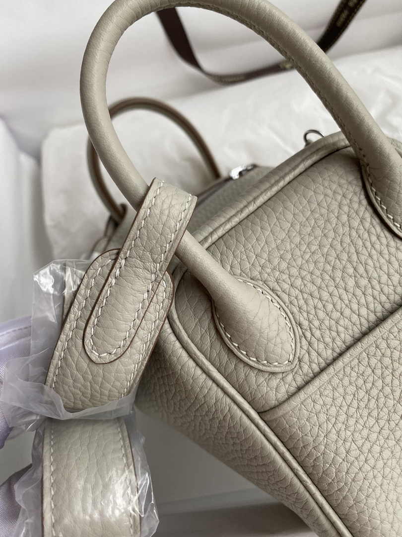 Hermes Lindy Mini Bag Light Gray Togo Leather Silver Hardware H8625