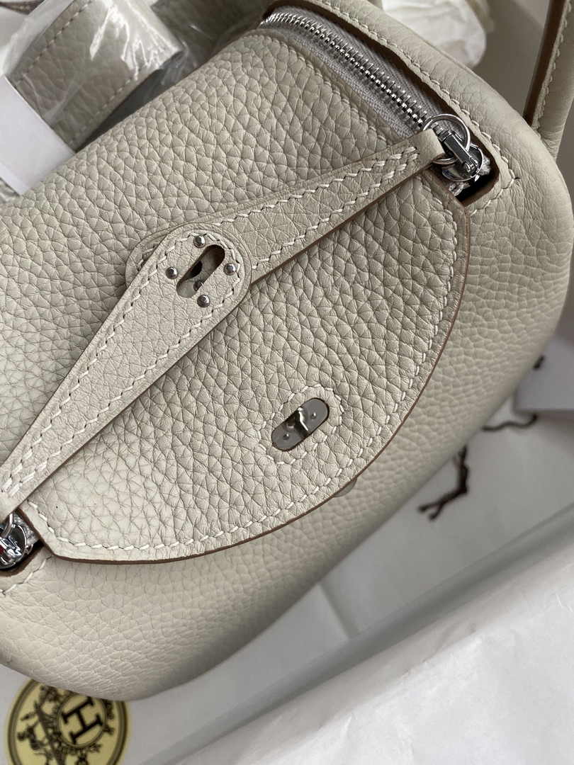 Hermes Lindy Mini Bag Light Gray Togo Leather Silver Hardware H8625