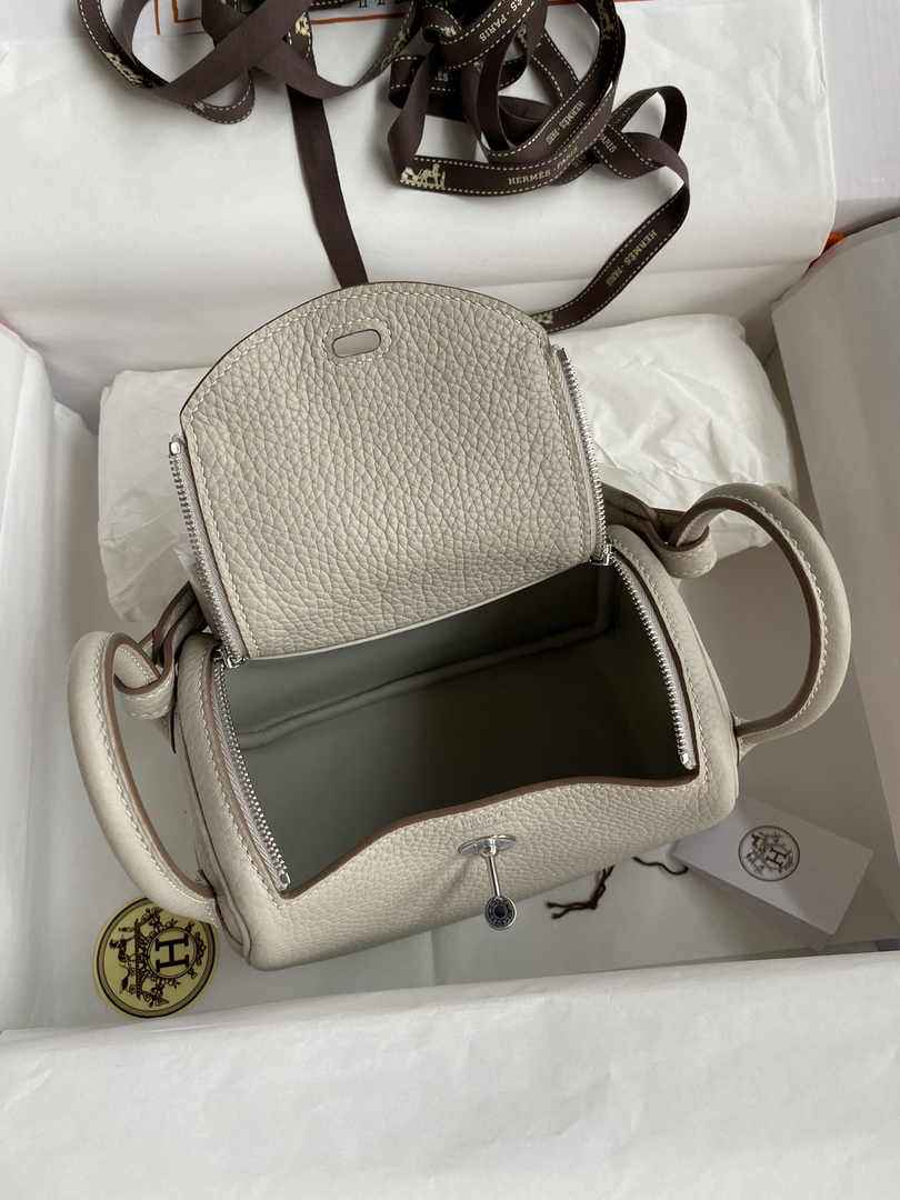 Hermes Lindy Mini Bag Light Gray Togo Leather Silver Hardware H8625