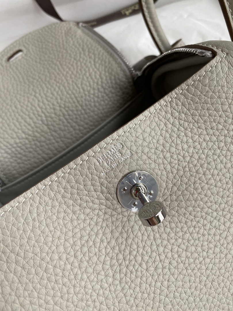 Hermes Lindy Mini Bag Light Gray Togo Leather Silver Hardware H8625