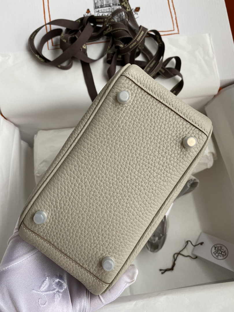 Hermes Lindy Mini Bag Light Gray Togo Leather Silver Hardware H8625