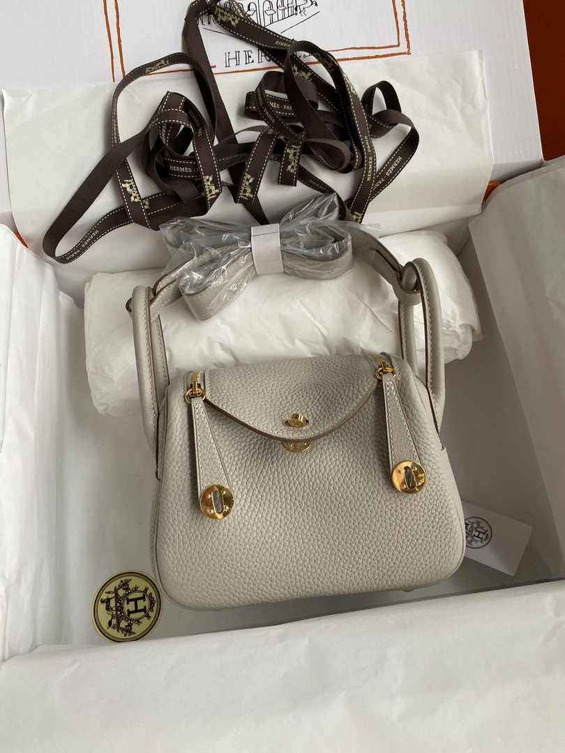 Hermes Lindy Mini Bag Light Gray Togo Leather Gold Hardware H8624