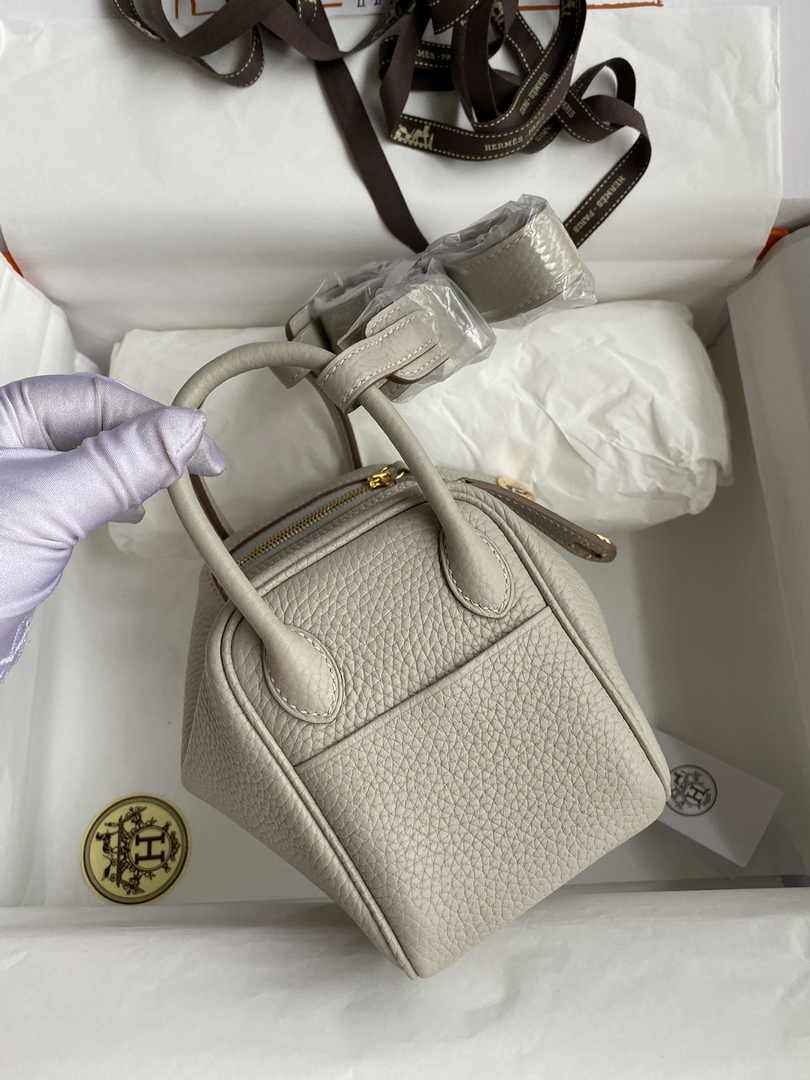 Hermes Lindy Mini Bag Light Gray Togo Leather Gold Hardware H8624