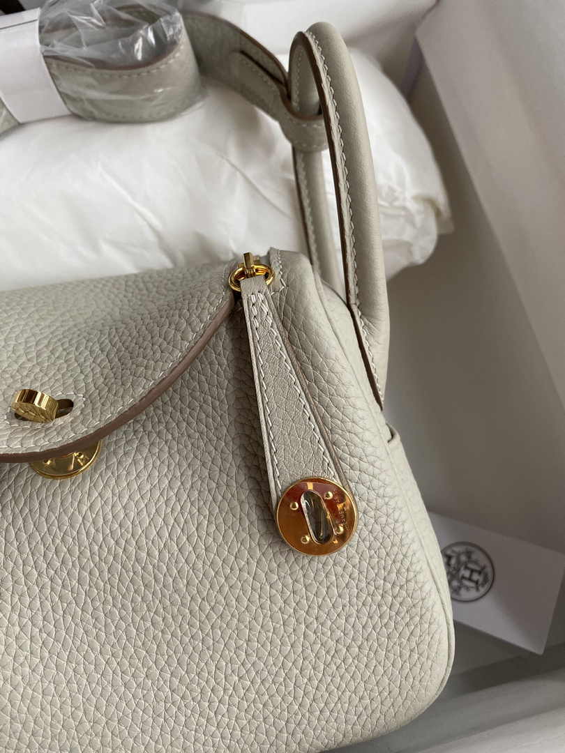 Hermes Lindy Mini Bag Light Gray Togo Leather Gold Hardware H8624