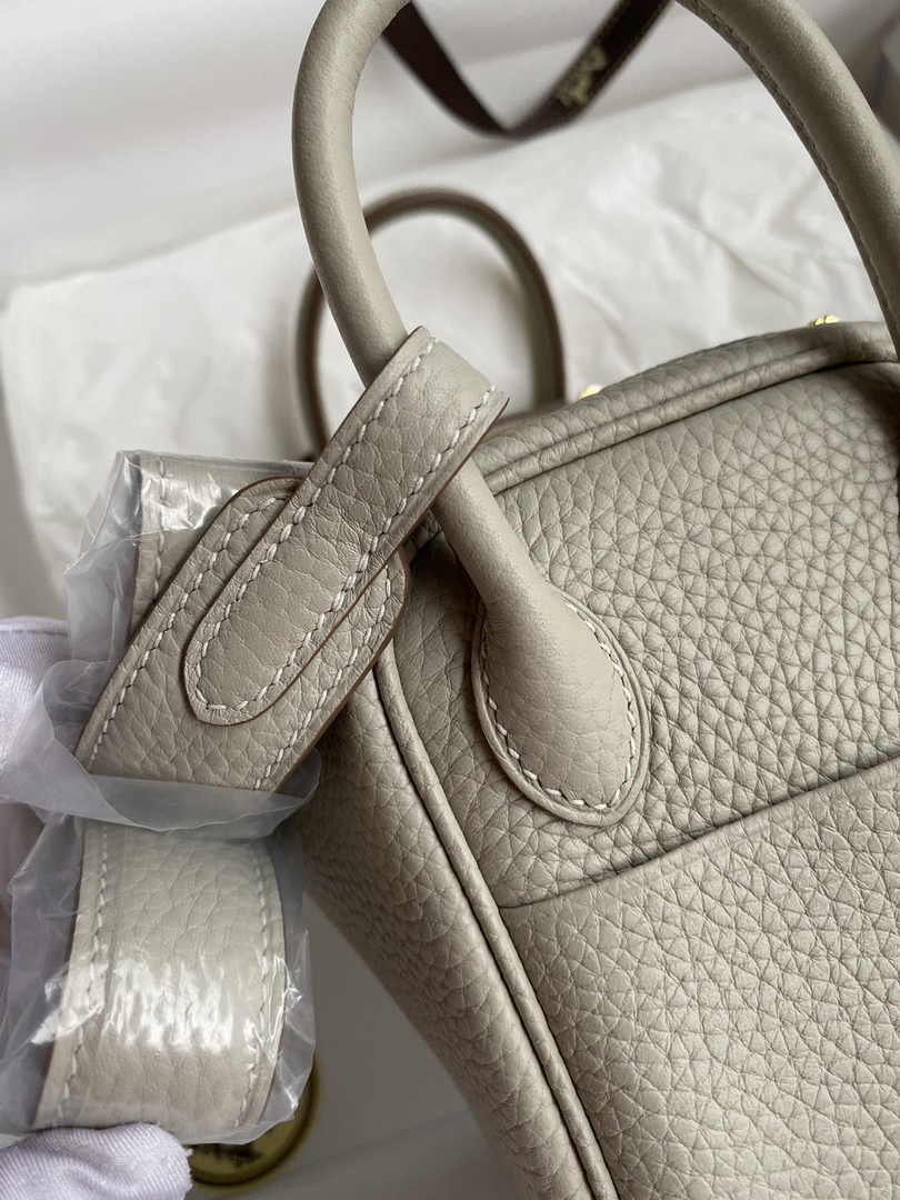 Hermes Lindy Mini Bag Light Gray Togo Leather Gold Hardware H8624