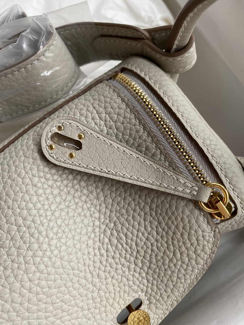 Hermes Lindy Mini Bag Light Gray Togo Leather Gold Hardware H8624