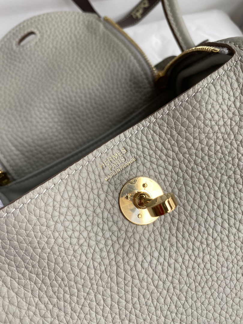 Hermes Lindy Mini Bag Light Gray Togo Leather Gold Hardware H8624