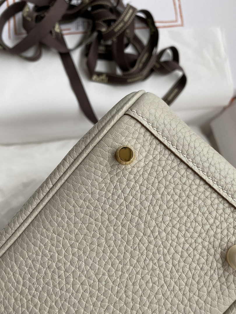 Hermes Lindy Mini Bag Light Gray Togo Leather Gold Hardware H8624