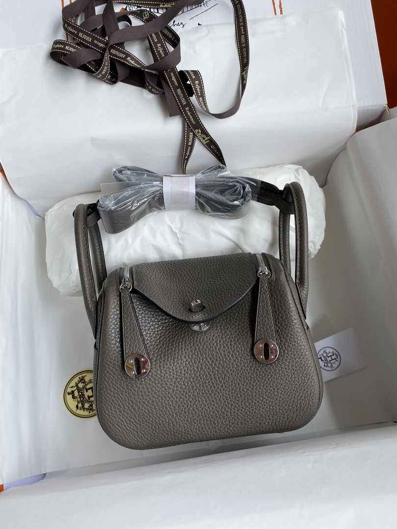 Hermes Lindy Mini Bag Dark Gray Togo Leather Silver Hardware H8627