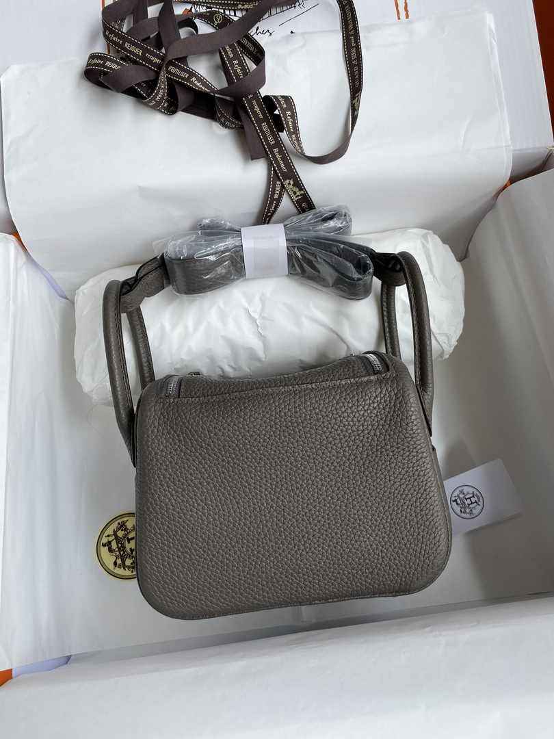 Hermes Lindy Mini Bag Dark Gray Togo Leather Silver Hardware H8627