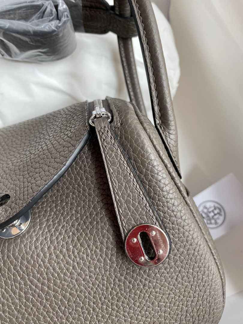 Hermes Lindy Mini Bag Dark Gray Togo Leather Silver Hardware H8627