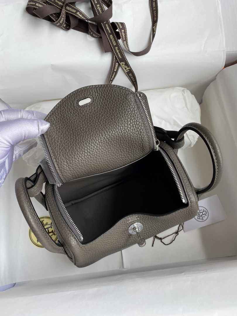 Hermes Lindy Mini Bag Dark Gray Togo Leather Silver Hardware H8627