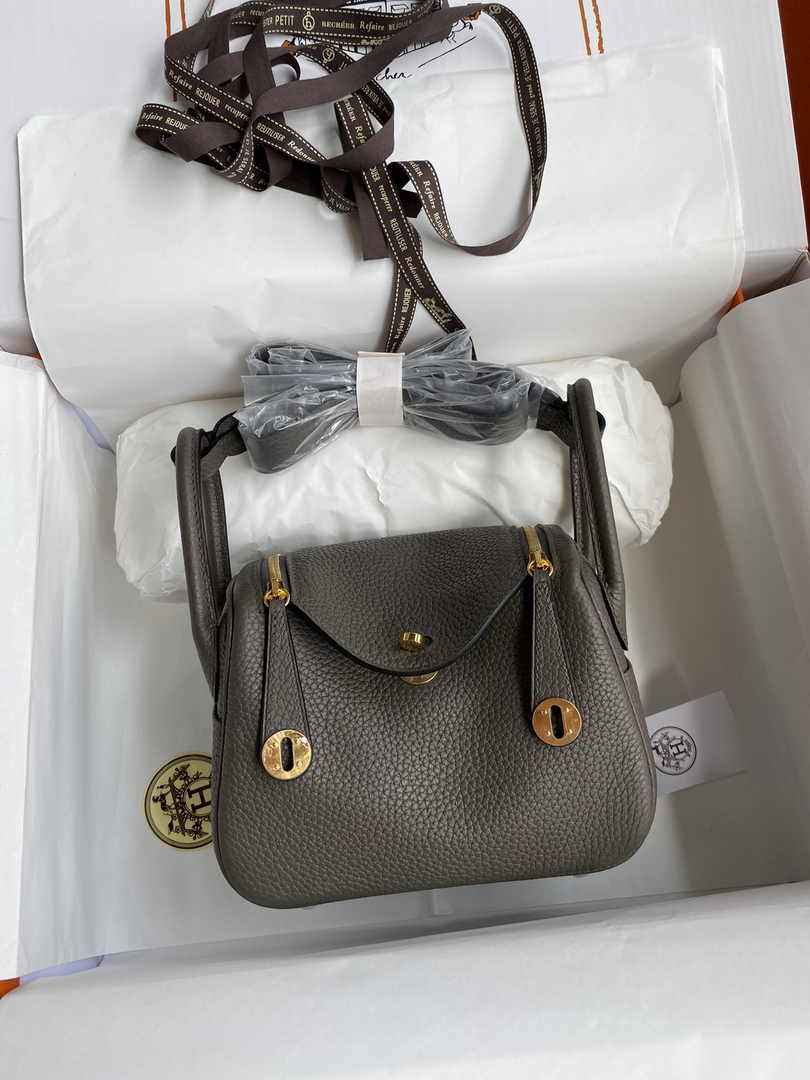 Hermes Lindy Mini Bag Dark Gray Togo Leather Gold Hardware H8626