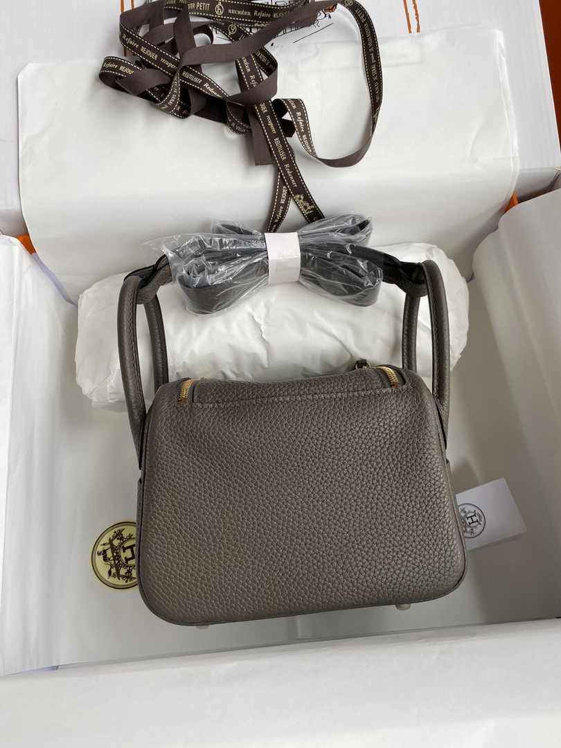 Hermes Lindy Mini Bag Dark Gray Togo Leather Gold Hardware H8626
