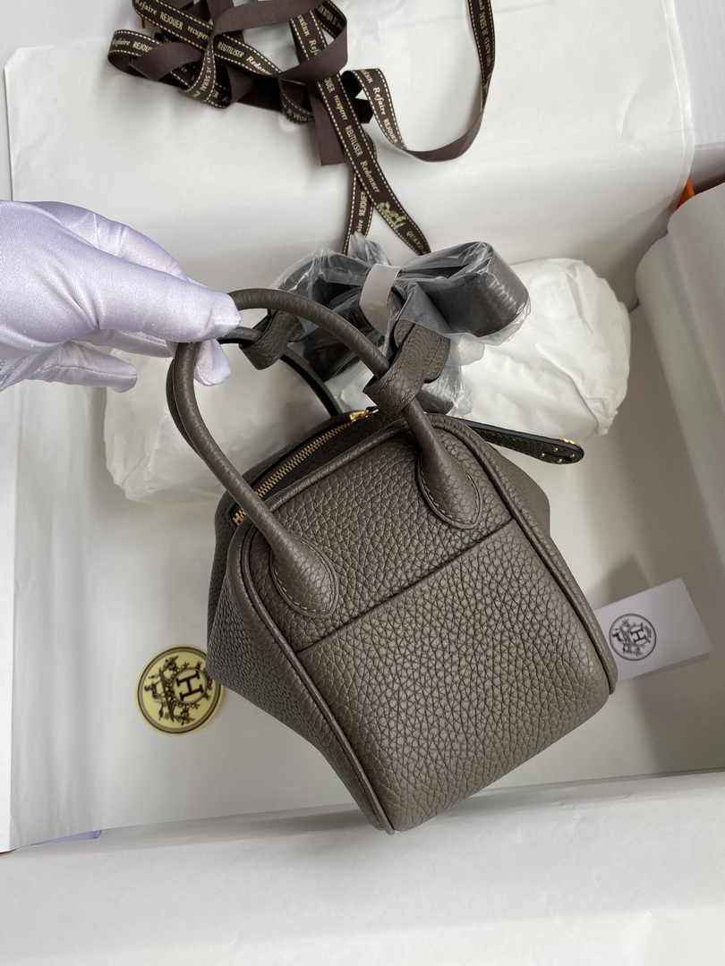 Hermes Lindy Mini Bag Dark Gray Togo Leather Gold Hardware H8626